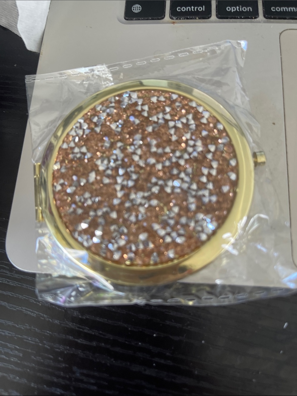 Gold Compact Mirror with Rose Gold Sparkle
